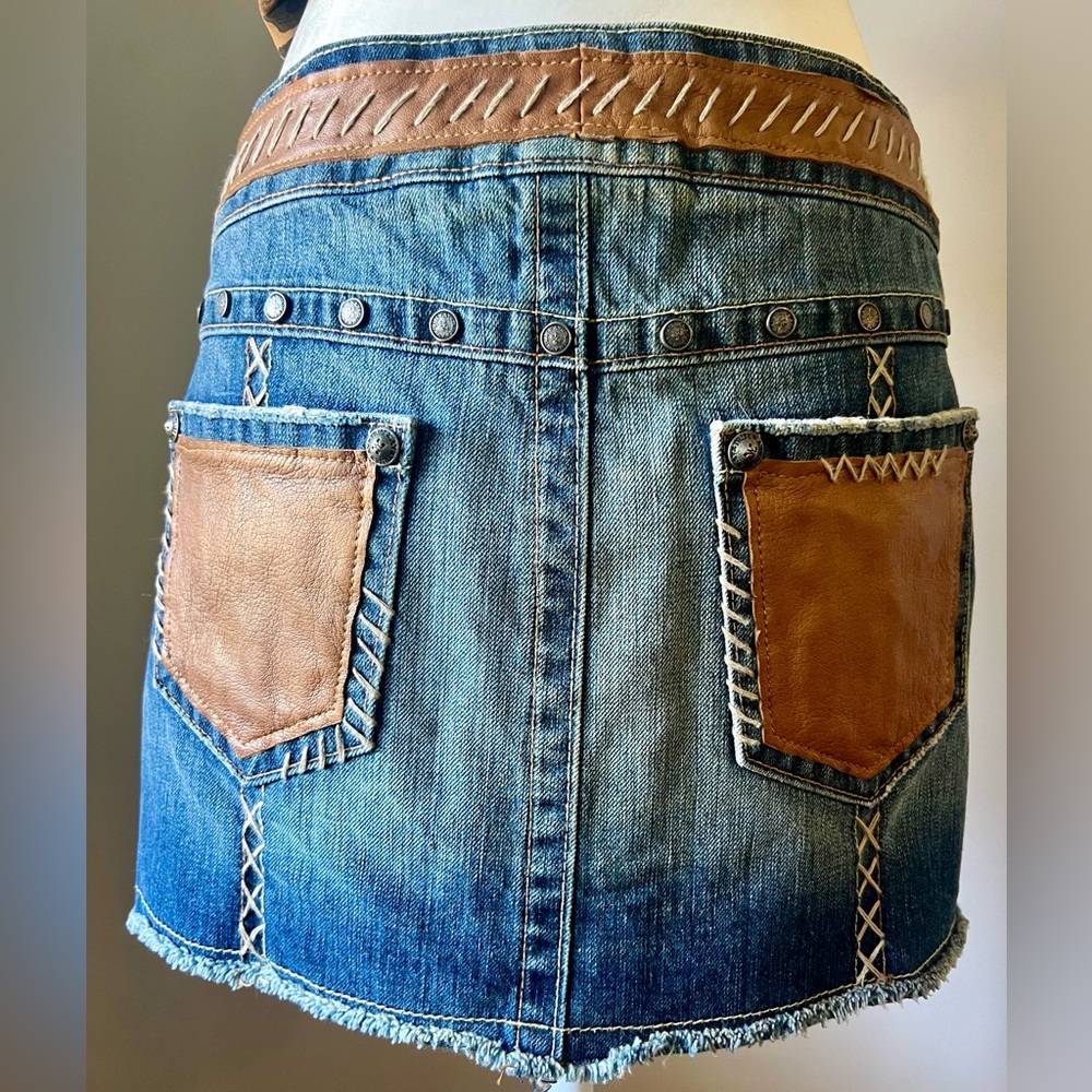 Denim and Leather Mini Skirt